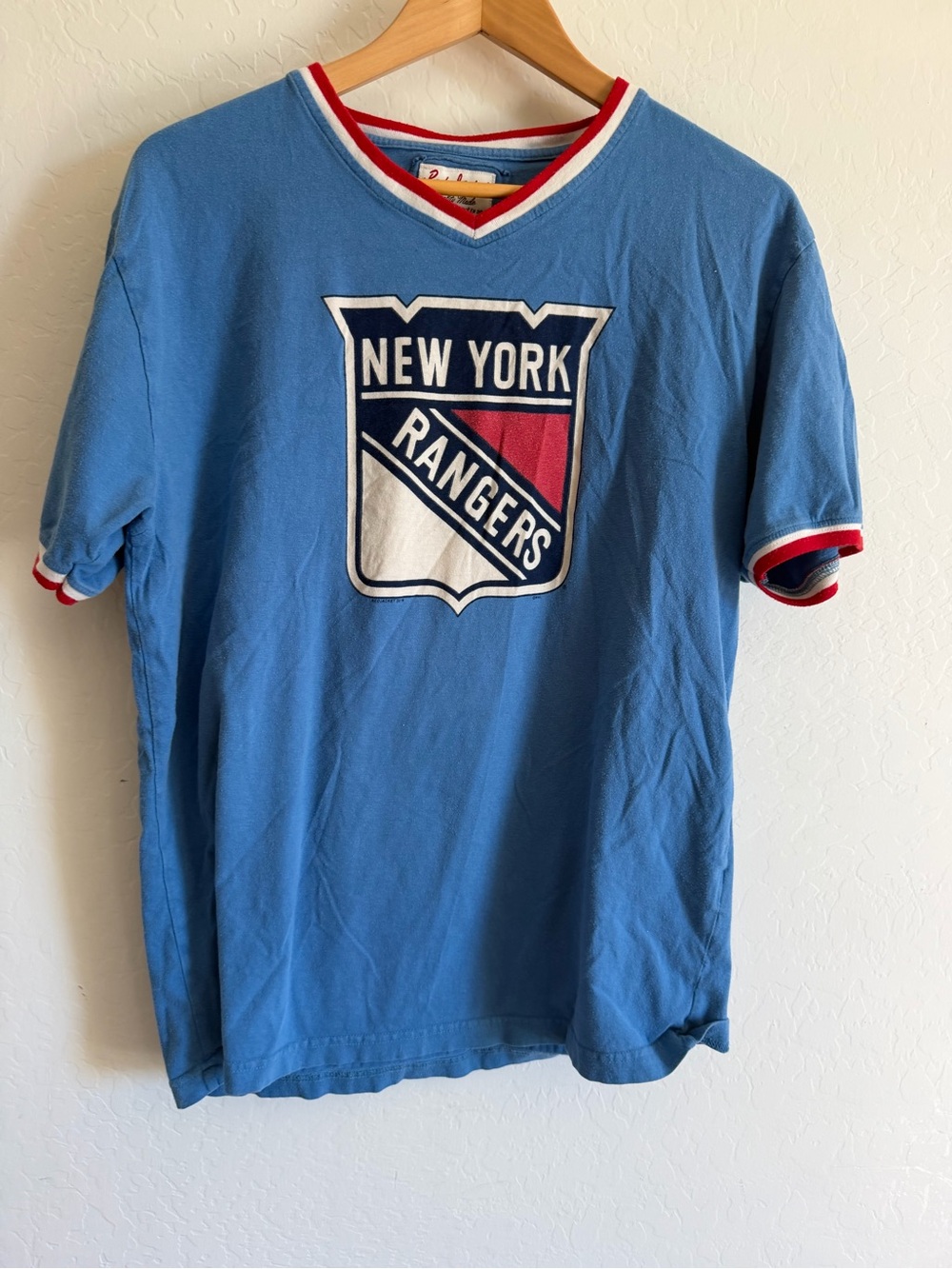 Vintage Red Jacket New York Rangers NHL Ringer T-Shirt Blue Red White Size L